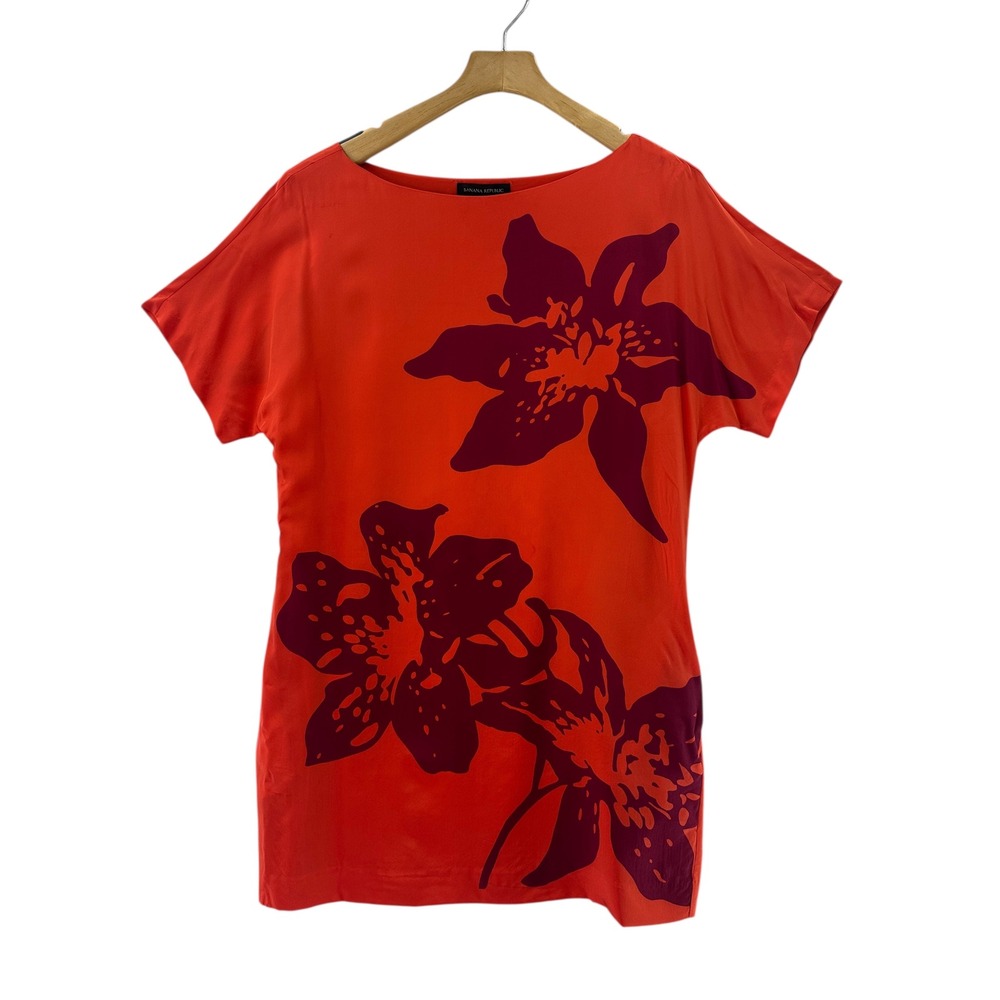Banana Republic Red Floral Short Sleeve Tunic - Picture 2 of 10